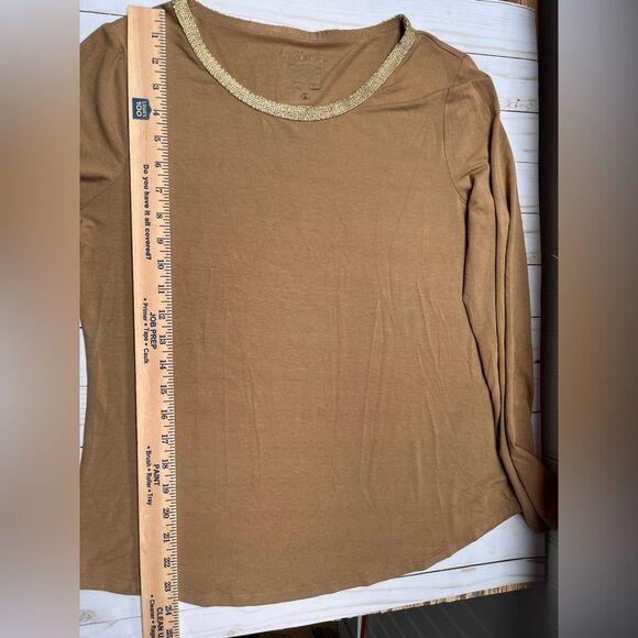 Brown Long Sleeve Gold Trim Round Neckline SIZE 1 - Picture 10 of 10